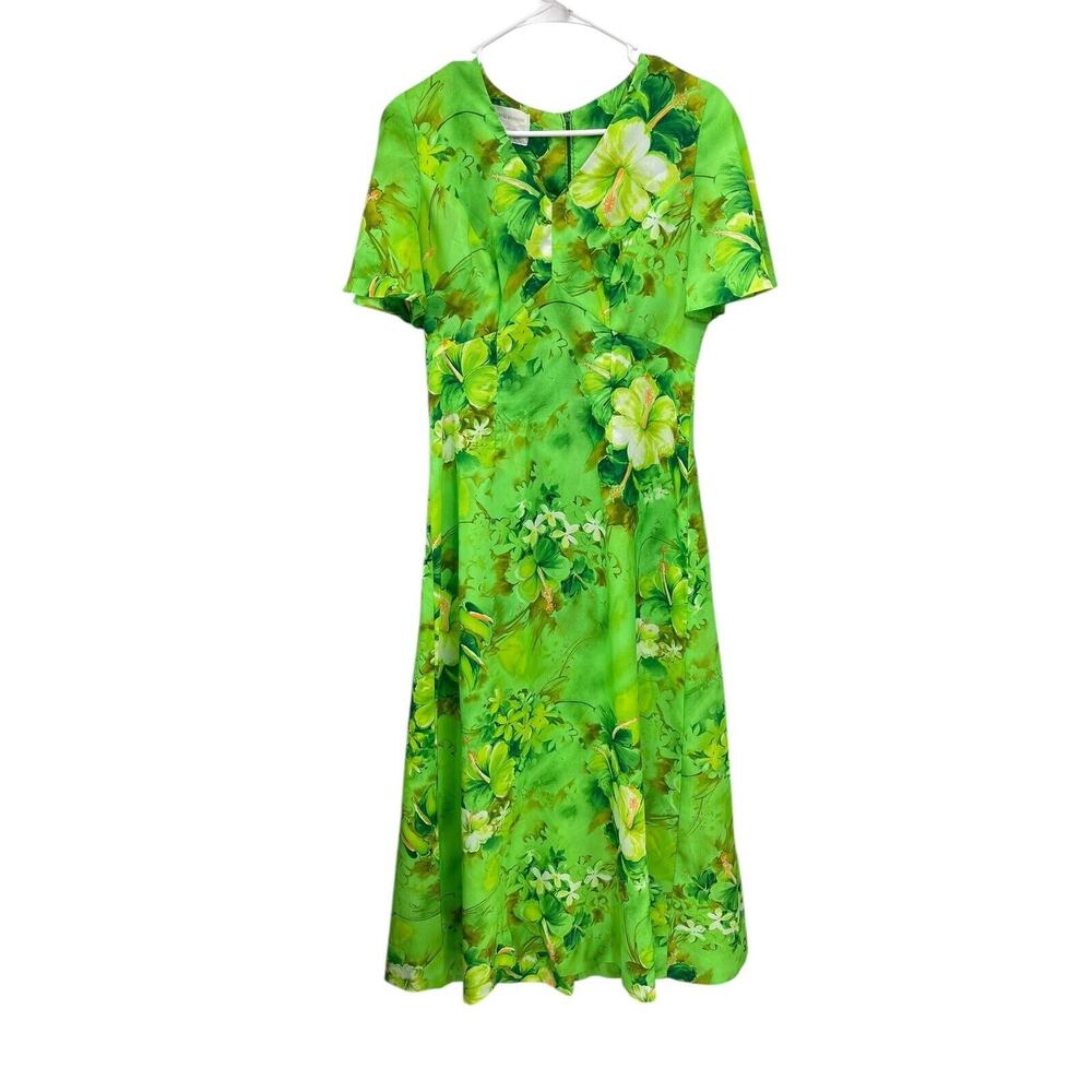 Vintage Royal Hawaiian Dress Maxi Green Hibiscus Floral Size Medium ?